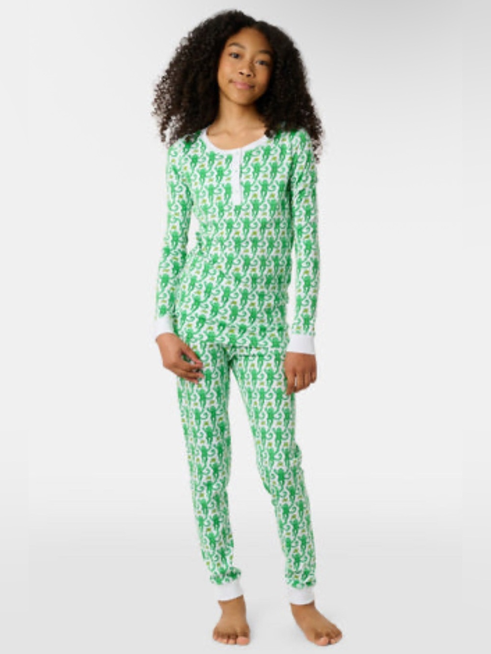 Roller Rabbit Kids Green Printed Long John Pajama Set Size 14 (with tags)